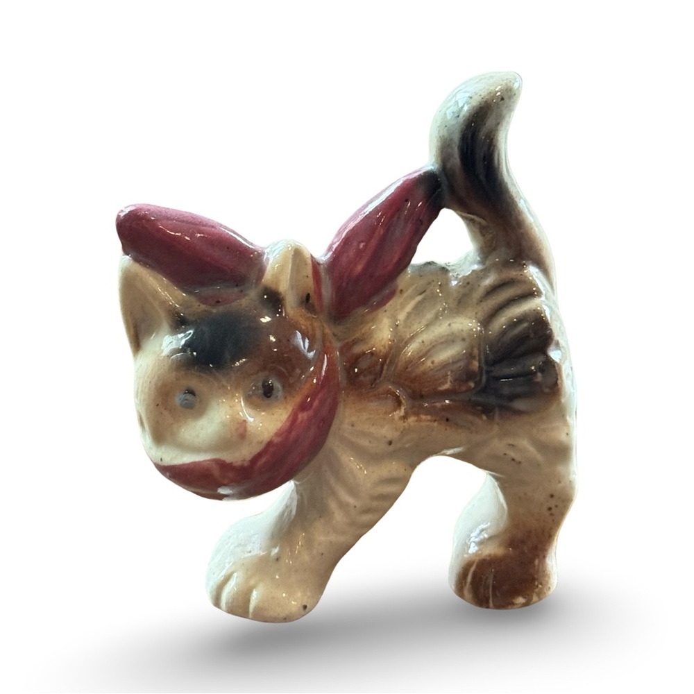 Vintage Calico Cat Wearing Scarf